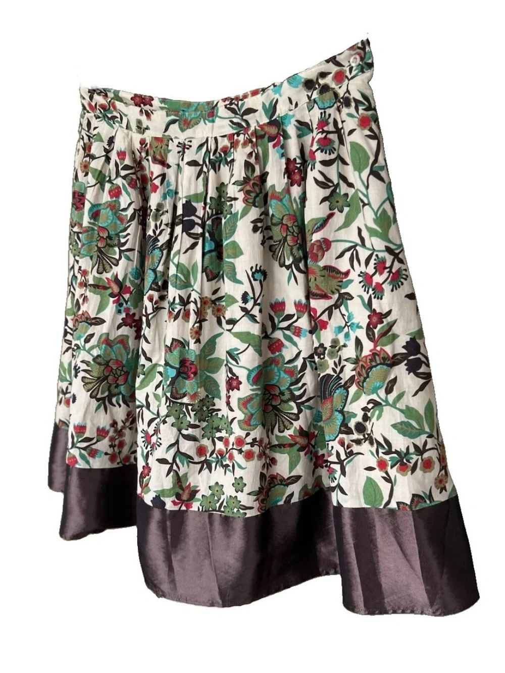 Forever 21 Floral Circle Skirt Oatmeal Beige Brown Hem 100% Cotton Size M - Picture 2 of 9